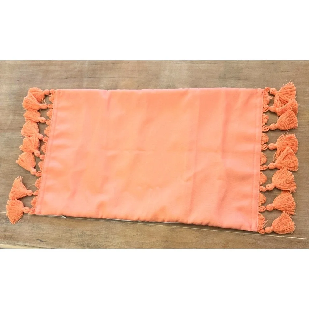 Frontgate Carroway Outdoor Pillow Cover‎ Guava 13x20 Tassel Stripe Lumbar Accent